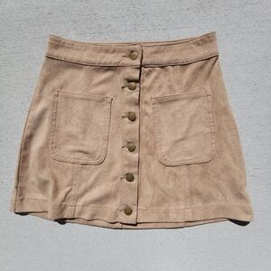Altar'd State Skirt, Junior XS, Tan Soft Faux Suede, Lightweight, Mini, Buttons